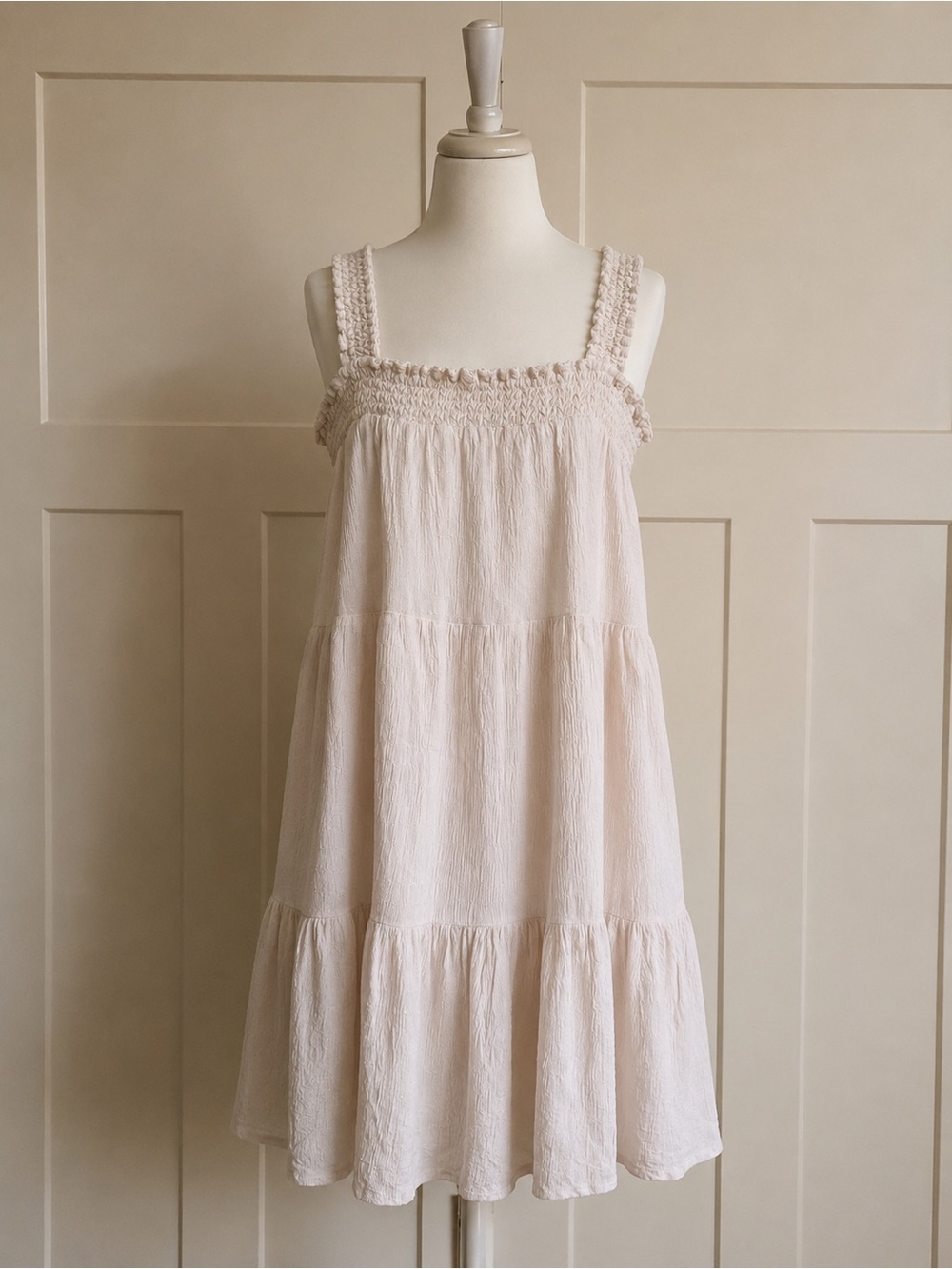 Cream Tiered Sundress with Smocked Straps
